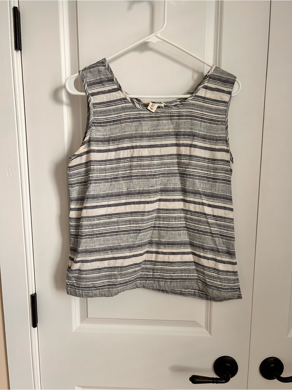 Striped Sleeveless Women's Linen Top - blue and White